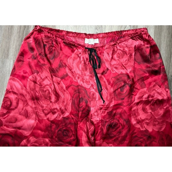 Christine Vancouver Lingerie Silk Pajama Bottoms Red Roses Wide Leg Luxury L/XL - Picture 2 of 8